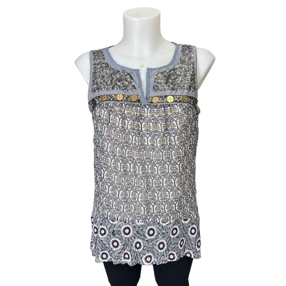 ANTHROPOLOGIE AKEMI + Kin‎ Sleeveless Boho Sequinned & Beaded Top XS